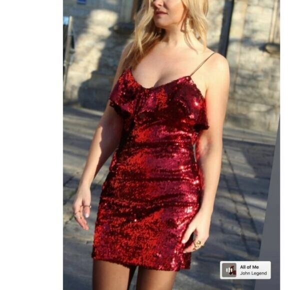 NWT ZARA Red Sequin Mini Dress Size Small - Picture 2 of 12